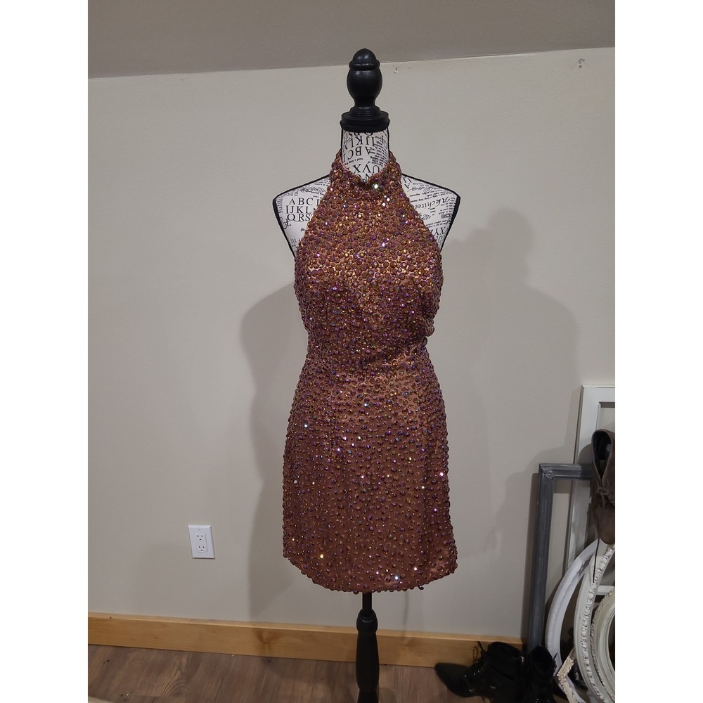 Sherri Hill 11284 Fully Stoned Cocktail dress Bronze Women SZ 6 glam event dress - Picture 3 of 12